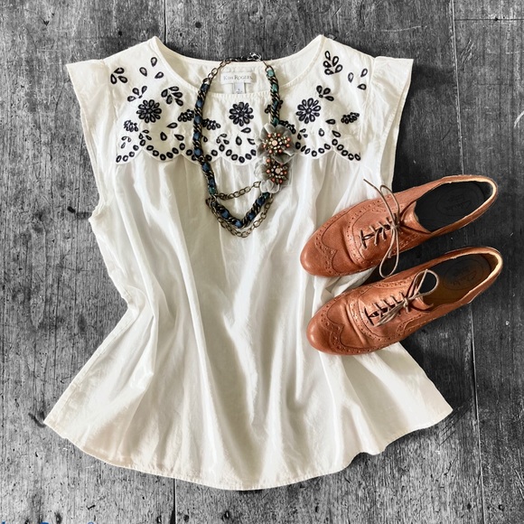 White Blouse Kim Rogers Size L Folklore Embroidered Top - Picture 2 of 13